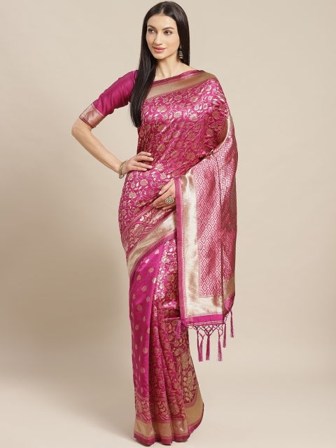 

Saree mall Pink & Golden Woven Design Banarasi Saree