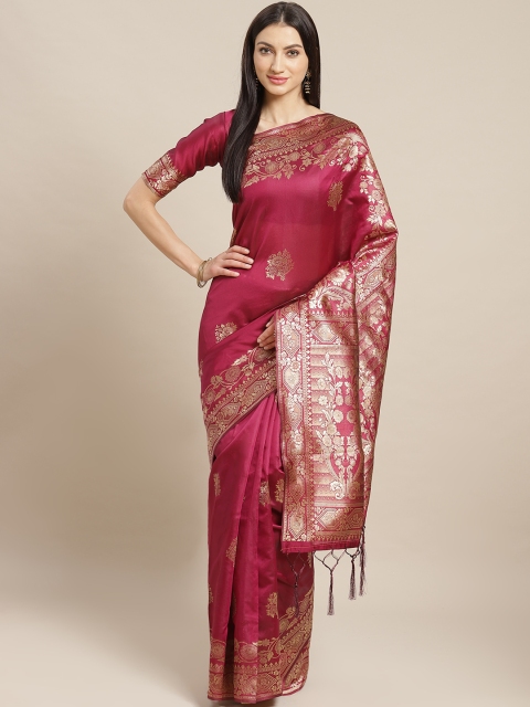 

Saree mall Magenta & Golden Ethnic Floral Woven Design Banarasi Saree