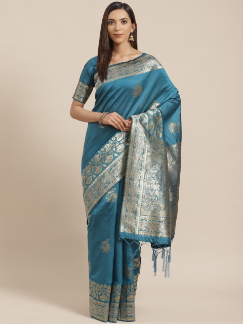

Saree mall Teal Blue & Golden Woven Design Banarasi Saree