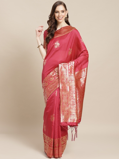 

Saree mall Coral Pink & Golden Floral Woven Design Banarasi Saree