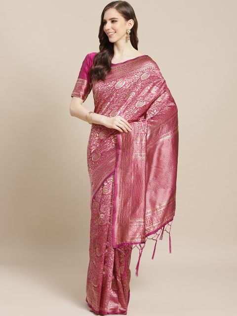 

Saree mall Magenta & Golden Ethnic Floral Woven Design Banarasi Saree