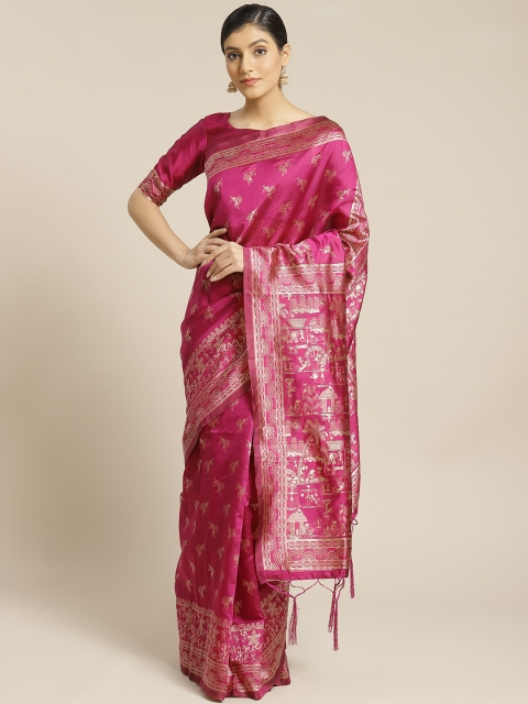 

Saree mall Magenta & Golden Woven Design Banarasi Saree