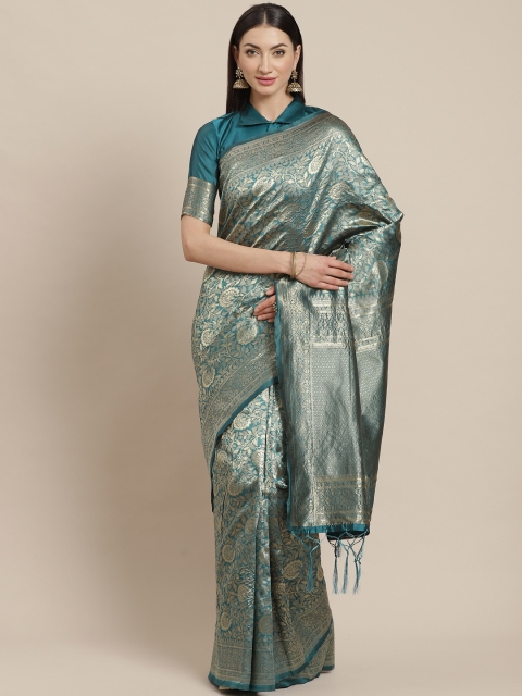 

Saree mall Teal Green & Golden Woven Design Banarasi Saree