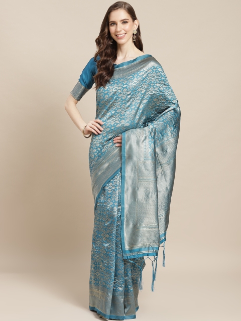 

Saree mall Teal Blue & Golden Ethnic Woven Design Banarasi Saree