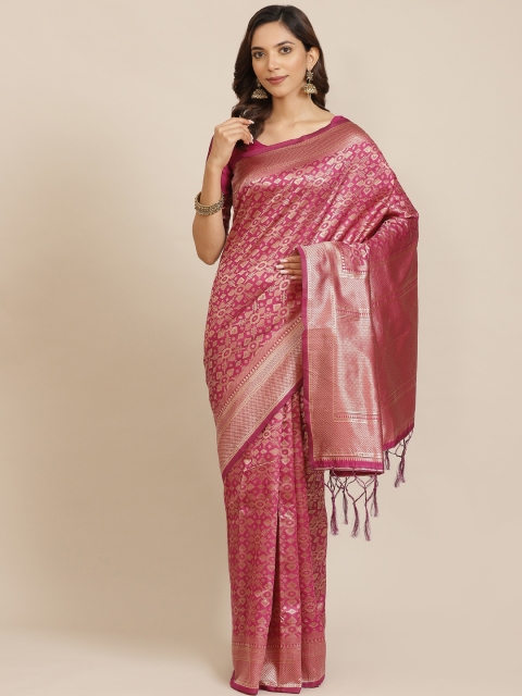 

Saree mall Pink & Golden Woven Design Banarasi Saree