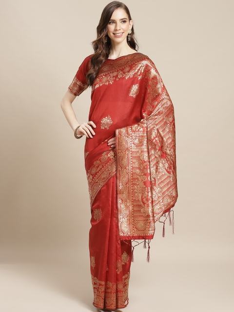 

Saree mall Maroon & Golden Ethnic Floral Woven Design Banarasi Saree