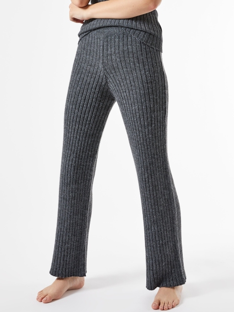 

DOROTHY PERKINS Women Charcoal Grey Ribbed Winter Lounge Pants