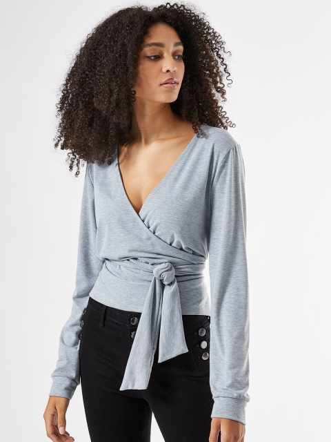 

DOROTHY PERKINS Women Grey Melange Solid Wrap Top