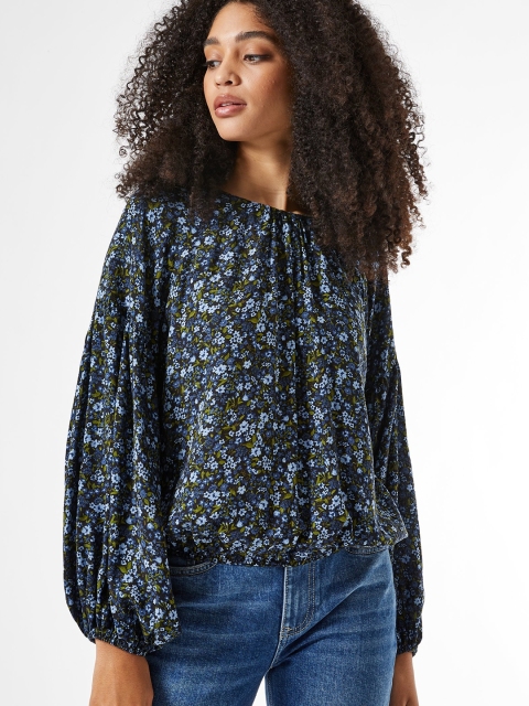 

DOROTHY PERKINS Women Navy Blue & Green Floral Print Blouson Top