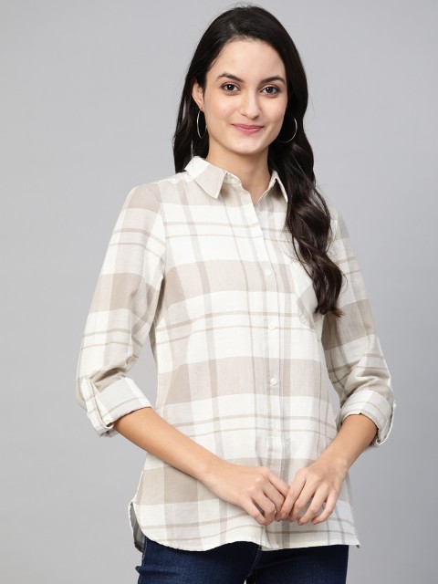 

DOROTHY PERKINS Women Off-White & Grey Regular Fit Checked Casual Shirt
