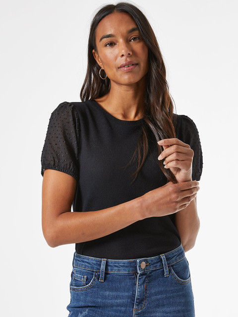 

DOROTHY PERKINS Women Black Solid Round Neck T-shirt