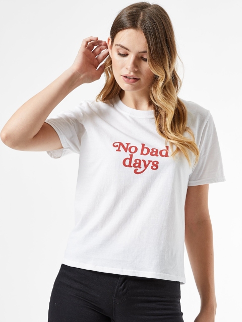 

DOROTHY PERKINS Women White and Red Printed Round Neck Pure Cotton T-shirt