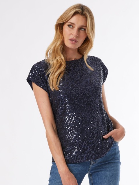 

DOROTHY PERKINS Women Navy Blue Sequinned Top