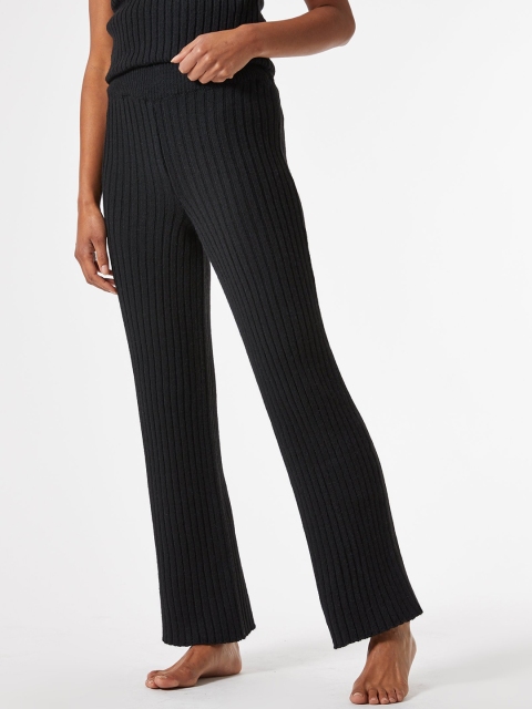 

DOROTHY PERKINS Women Black Ribbed Lounge Pants