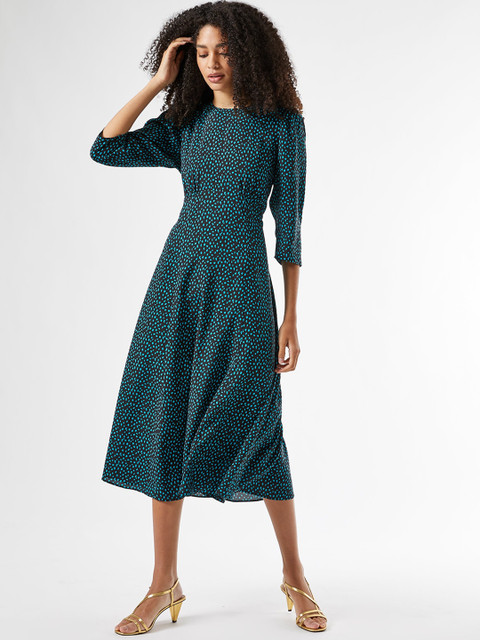 

DOROTHY PERKINS Women Black & Blue Printed A-Line Dress