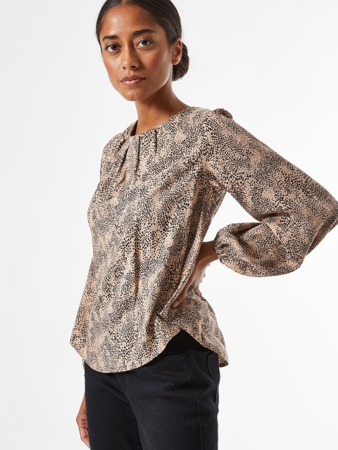 

DOROTHY PERKINS Women Beige & Black Petite Printed Top