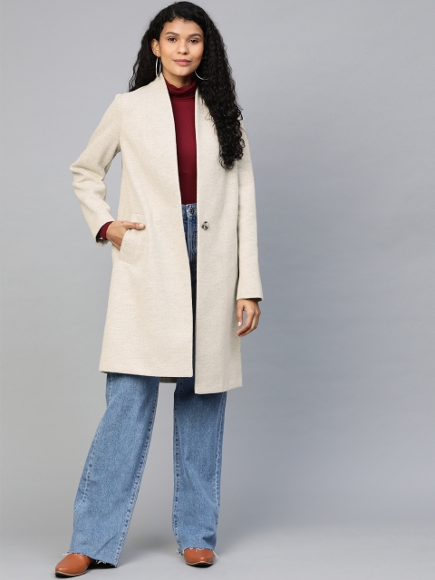 

DOROTHY PERKINS Women Beige Self Design Longline Unlined Overcoat