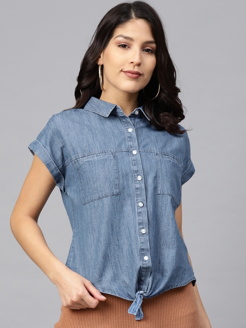 

DOROTHY PERKINS Women Blue Regular Fit Faded Denim Casual Shirt