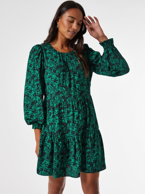 

DOROTHY PERKINS Women Green and Black Printed Tiered Dress