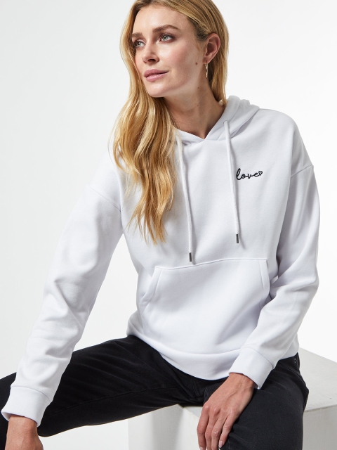 

DOROTHY PERKINS Women White Printed Detail Hooded Sweatshirt