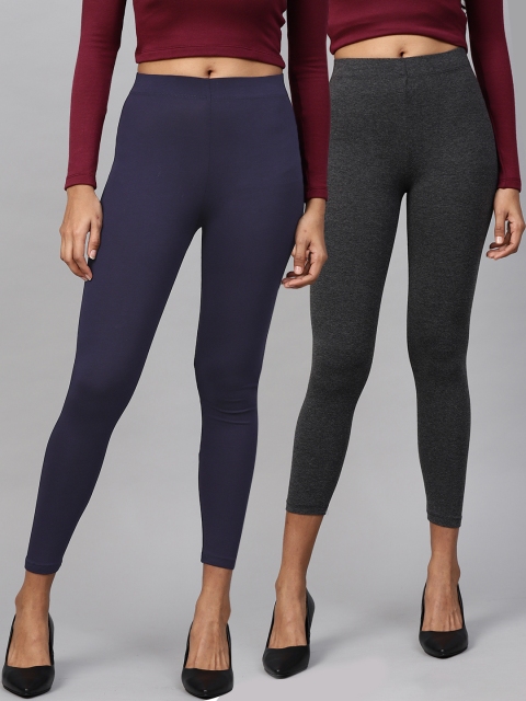 

DOROTHY PERKINS Women Petite Pack of 2 Navy Blue & Charcoal Grey Solid Leggings
