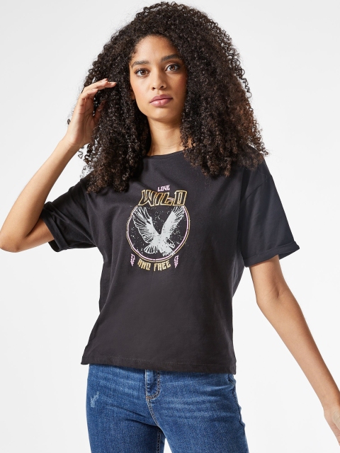

DOROTHY PERKINS Women Black and White Printed Round Neck T-shirt