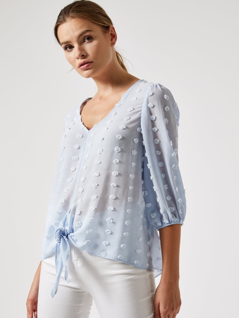 

DOROTHY PERKINS Women Blue Self Design Semi-Sheer Top