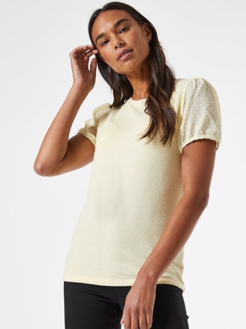 

DOROTHY PERKINS Women Yellow Solid Round Neck T-shirt