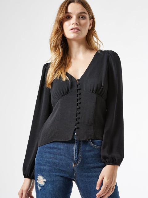 

DOROTHY PERKINS Women Black Solid Empire Top
