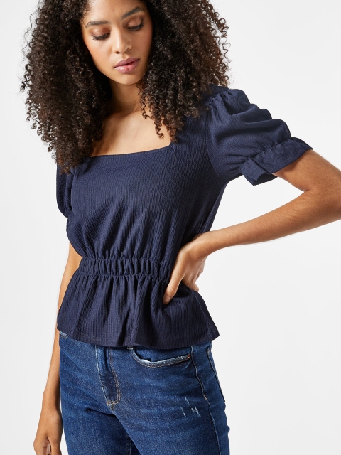 

DOROTHY PERKINS Women Navy Blue Solid Cinched Waist Top