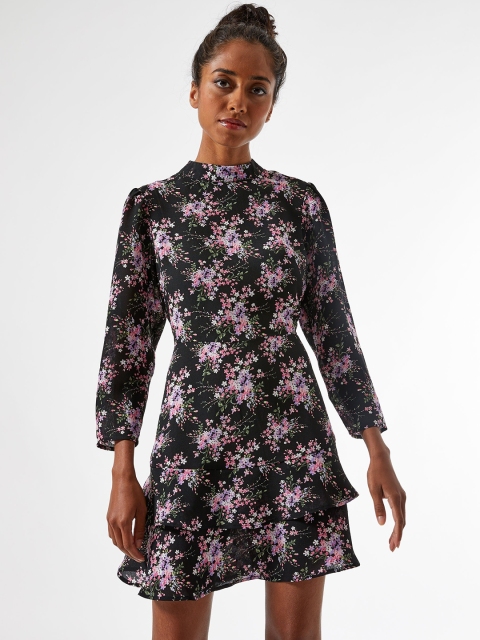 

DOROTHY PERKINS Women Black & Pink Floral Print Petite A-Line Dress