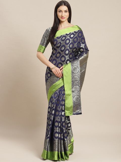 

Mitera Navy Blue & Golden Woven Design Banarasi Saree