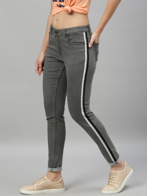 

Enviously Young Women Grey Slim Fit Mid-Rise Clean Look Stretchable Side Striped Jeans