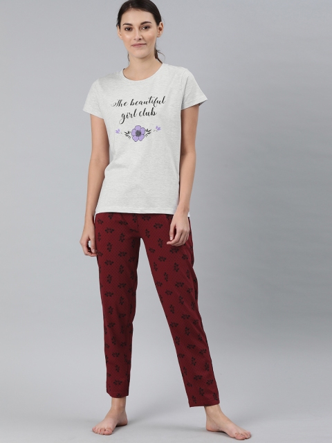 

Enviously Young Women Grey & Maroon Floral Printed Night suit