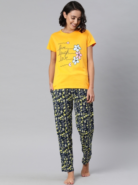 

Enviously Young Women Mustard Yellow & Navy Blue Printed Night suit