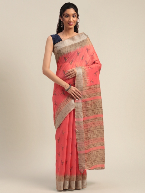 

Mirchi Fashion Pink & Beige Polycotton Printed Saree