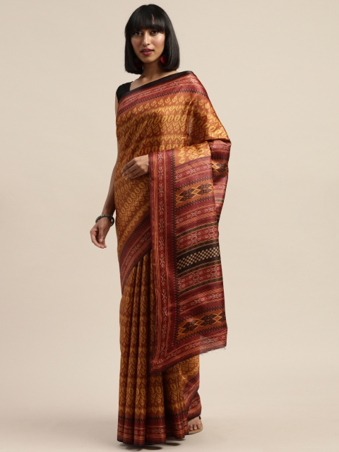 

Mirchi Fashion Brown & Mustard Art Silk Printed Ikat Saree