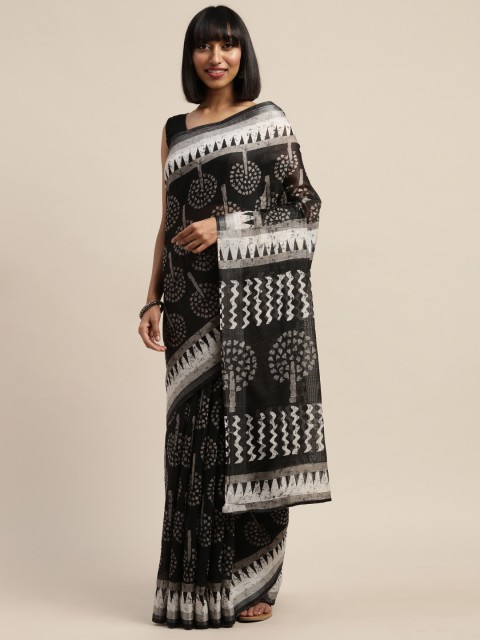 

Mirchi Fashion Black & White Polycotton Printed Saree