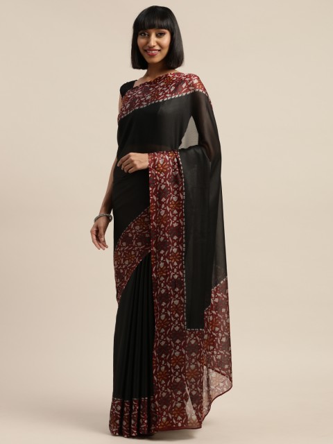 

Mirchi Fashion Black Solid Poly Chiffon Saree