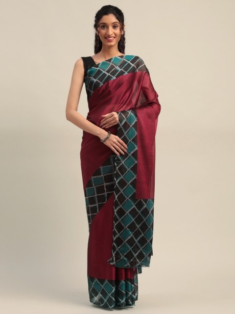 

Mirchi Fashion Maroon & Teal Blue Poly Chiffon Solid Saree