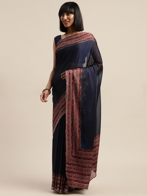 

Mirchi Fashion Navy Blue Abstract Printed Poly Chiffon Saree