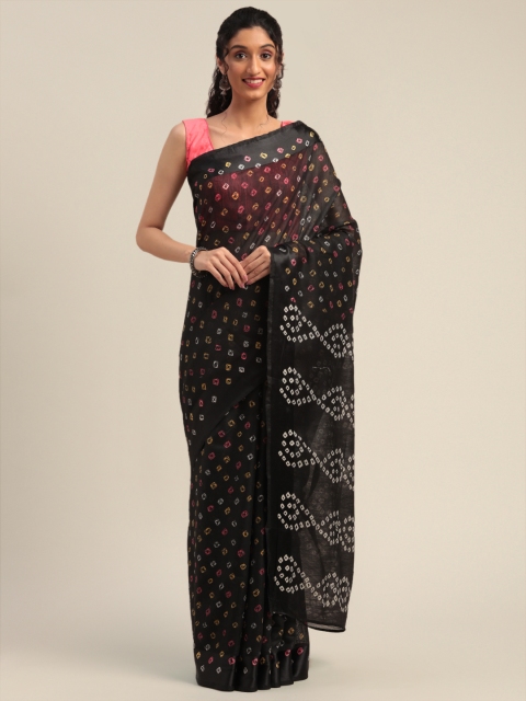 

Mirchi Fashion Black & Pink Polycotton Printed Bandhani Saree