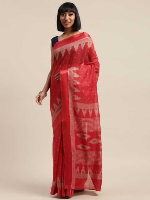 

Mirchi Fashion Red & Beige Polycotton Printed Saree
