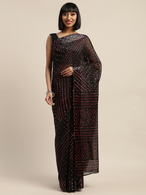 

Mirchi Fashion Black & Red Polycotton Printed Bandhani Saree