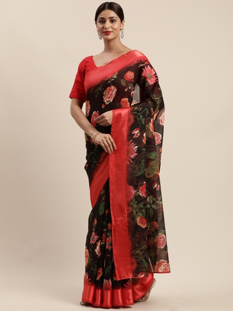 

Mirchi Fashion Coffee Brown & Red Polycotton Floral Printed Saree