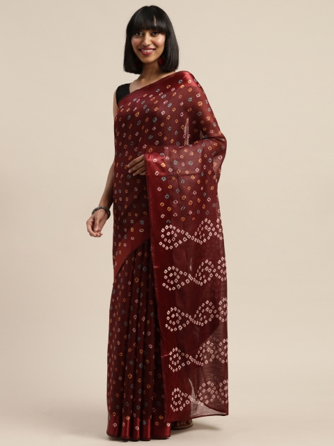 

Mirchi Fashion Maroon & Off-White Polycotton Printed Bandhani Saree