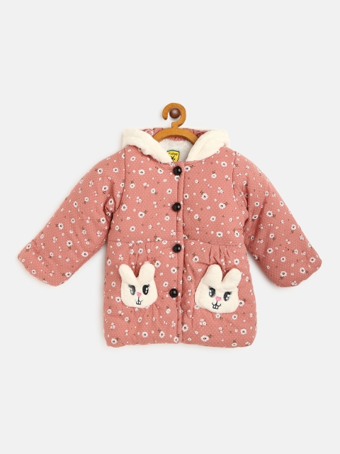 

Lil Lollipop Girls Peach-Coloured & White Floral Print Printed Hooded Tailored Jacket