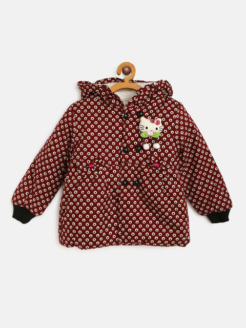 

Lil Lollipop Girls Maroon & Off-White Printed Hooded Tailored Jacket