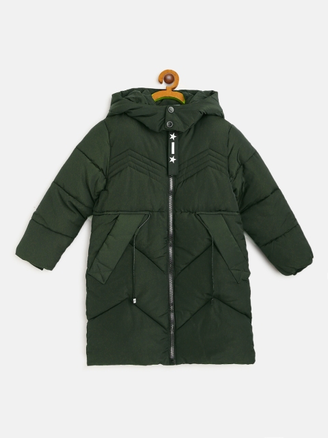 

Lil Lollipop Girls Olive Green Solid Hooded Padded Jacket