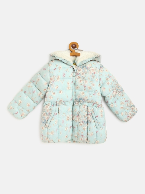 

Lil Lollipop Girls Blue & Beige Floral Print Hooded Padded Jacket